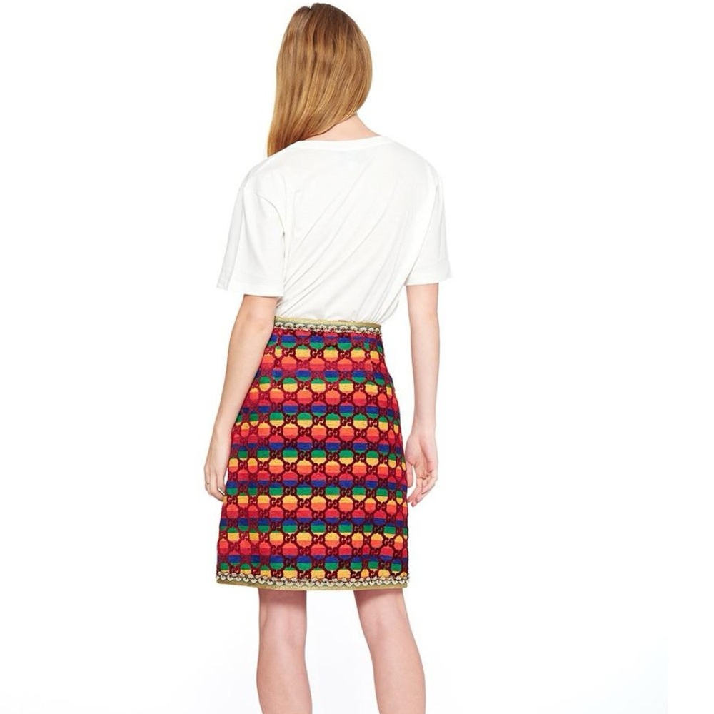 Gucci MultiColor Rainbow Velvet GG Logo Pencil Skirt SS18 Runway Size IT38 US2/4 - Picture 3 of 14